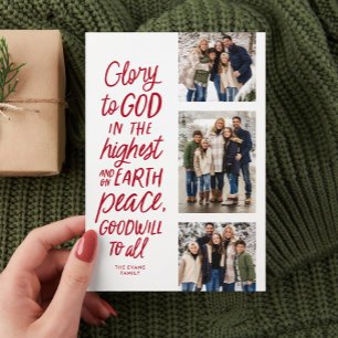 Cartão De Festividades Glória a Deus vermelho três foto religioso Natal