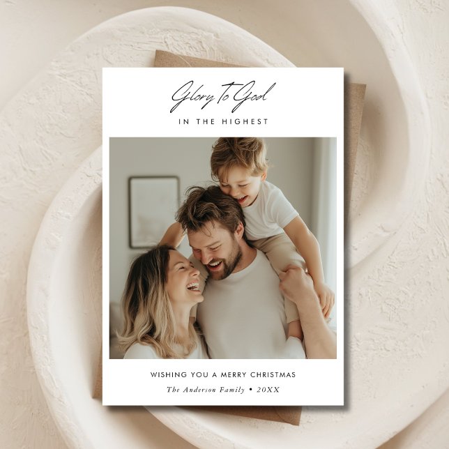 Cartão De Festividades Glória Mínima A Deus Santa Foto De Natal (Criador carregado)