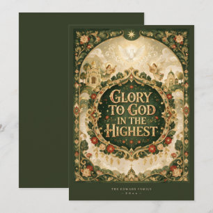 Cartão De Festividades Glória Religiosa Ornata a Deus Oliva Dourado TMF26