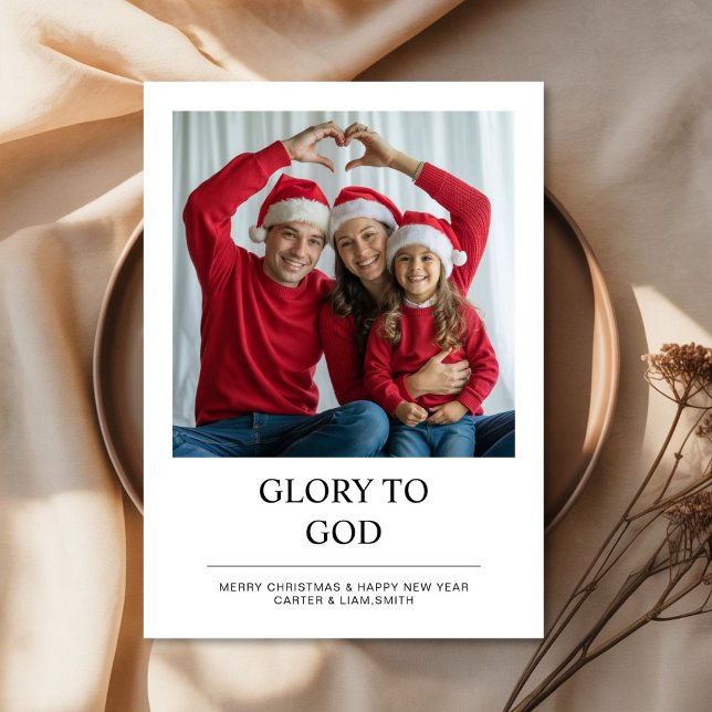 Cartão De Festividades Glory to God Faith Family Christmas Photo Card (Criador carregado)