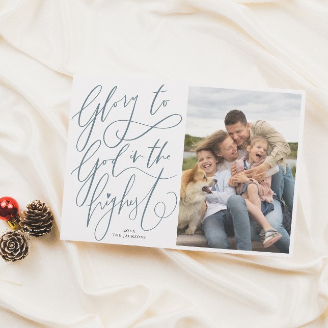 Cartão De Festividades Glory To God Hand Lettered Christmas Holiday Photo (Criador carregado)