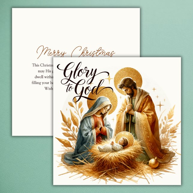 Cartão De Festividades Glory to God Nativity Gold Religious Christmas (Glory to God Nativity Scene Christmas Card • Gold Halo Art )