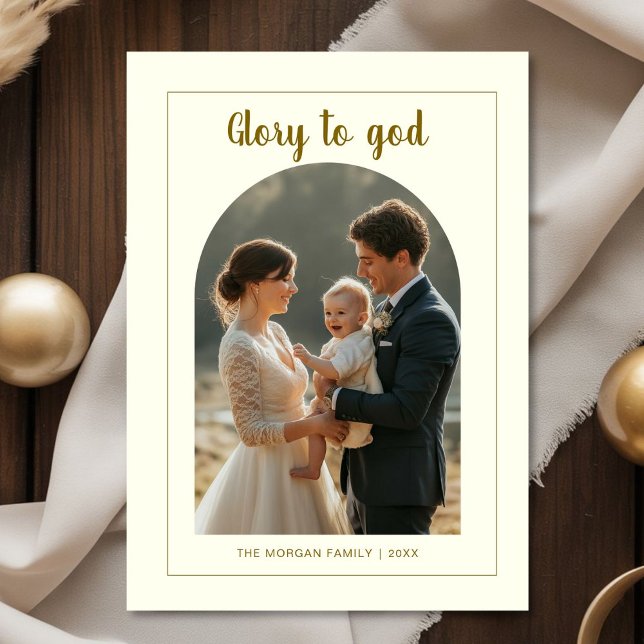 Cartão De Festividades Glory to God Peace family photo christmas Card (Criador carregado)