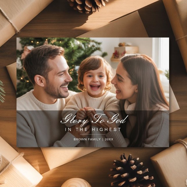 Cartão De Festividades Glory to God Rejoice Family Christmas Photo card (Criador carregado)