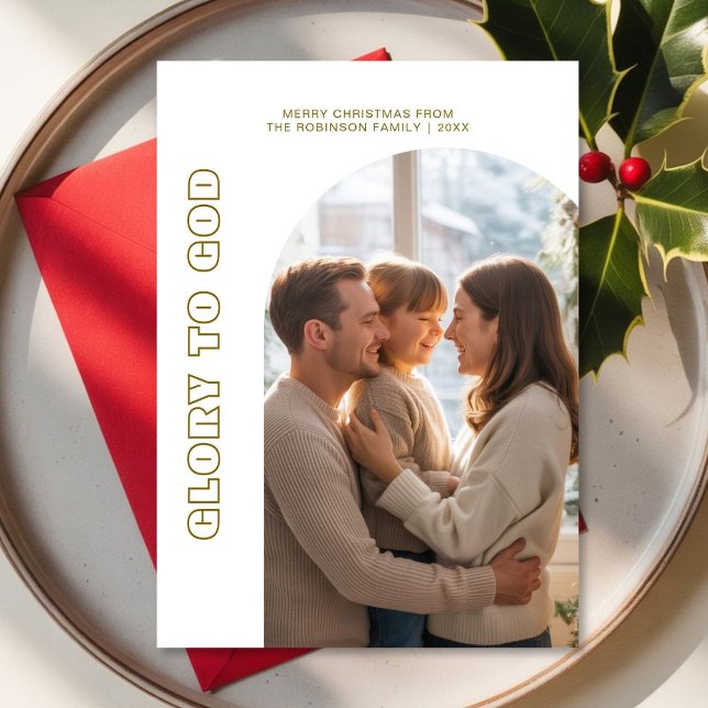 Cartão De Festividades Glory to God Religious Family Holiday Photo Card (Criador carregado)