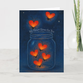 Cartão De Festividades Glowing Heart Bugs in a Jar Love