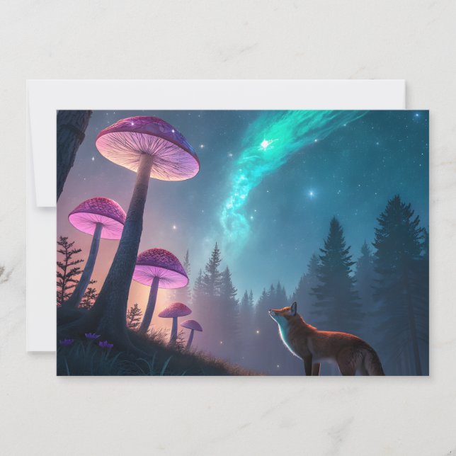 Cartão De Festividades Glowing Mushroom Forest Fox Fantasy Art (Frente)