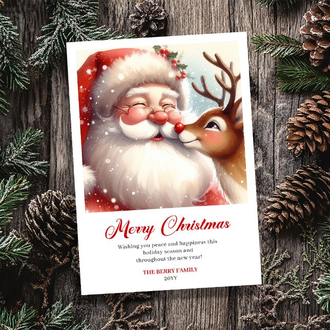 Cartão De Festividades Glowing Santa And Rudolph Merry Holiday Greeting  (Glowing Santa And Rudolph Merry Holiday Greeting Card)