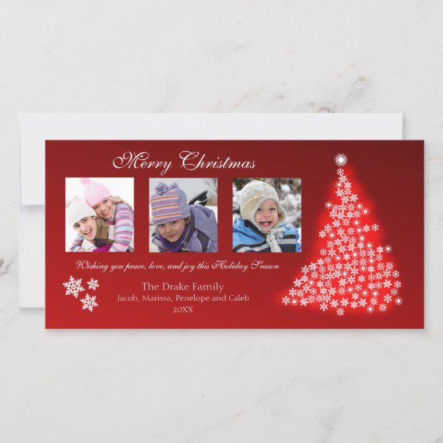 Cartão De Festividades Glowing Snowflake Tree Photocard (red) (Frente)