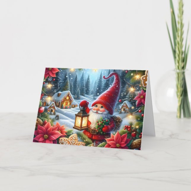 Cartão De Festividades Gnome com Natal de Lanterna (Frente)