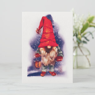 Cartão De Festividades Gnome com um Natal de Lanterna