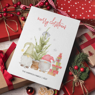 Cartão De Festividades Gnome de Aquarela Natal
