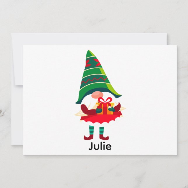 Cartão De Festividades Gnome de Natal Personalizado Segurando uma Caixa d (Frente)