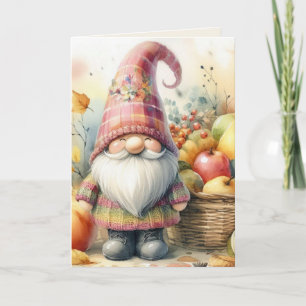 Cartão De Festividades Gnome Dia de Ação de Graças folhas de outono abóbo