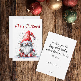 Cartão De Festividades Gnome do Papai Noel em Aquarela Personalizável