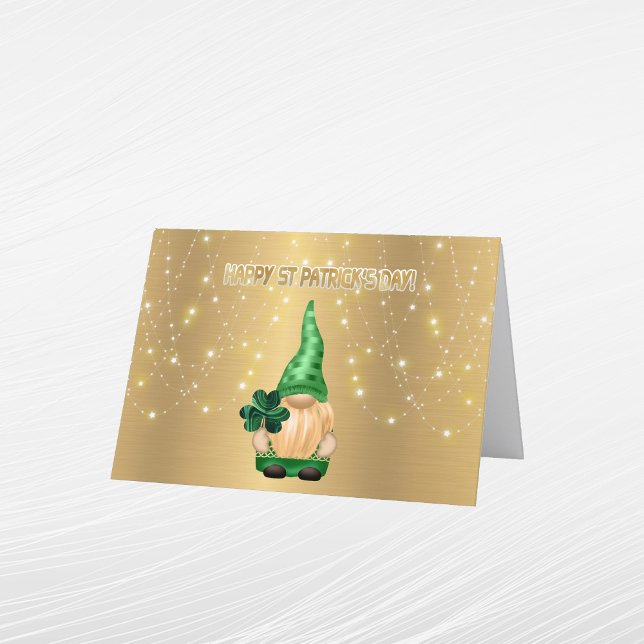 Cartão De Festividades Gnome Dourado Lights Shamrock Dia de São Patrício (Criador carregado)