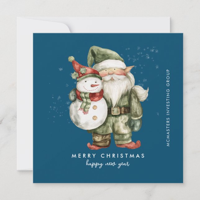 Cartão De Festividades Gnome e Snowman Feliz Natal Comercial Flat (Frente)