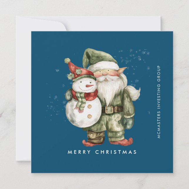 Cartão De Festividades Gnome e Snowman Feliz Natal Comercial Flat (Frente)