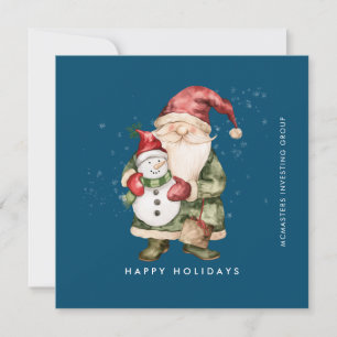 Cartão De Festividades Gnome e Snowman Felizes Feriados de Negócios Flat