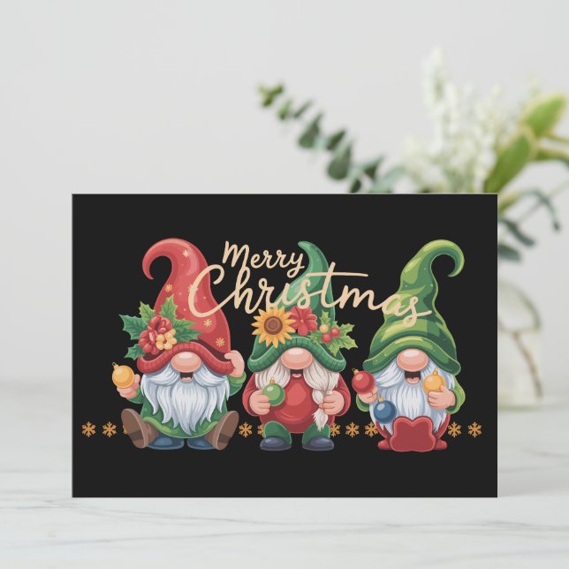 Cartão De Festividades Gnome Natal Gnomos Feliz Natal Xmas (Em pé/Frente)