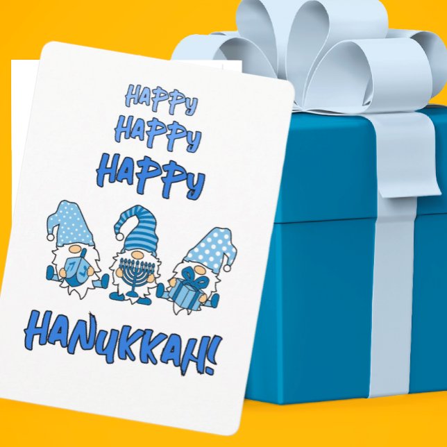Cartão De Festividades Gnome Personalizado de Feliz Hanukkah (Cute flat card that you can personalize on the back.)