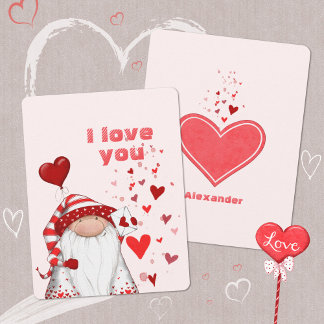Cartão De Festividades Gnome Red Hearts Fofo Amor e Namorados