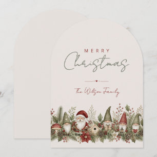 Cartão De Festividades Gnome Rústico Família Papai Noel Vermelho Verde TM