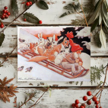 Gnome Vintage e Animais da Floresta em um Trenó