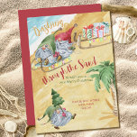 Cartão De Festividades Gnomes Dashing Through the Sand Beach Christmas<br><div class="desc">Fun beach themed Christmas Card, lettered with "Dashing Through the Sand to wish you a very Merry Christmas". The design features a golden sand beach, tropical palm tree and blue ocean with happy gnomes on a sled decorated with christmas lights, towing a sled full of christmas presents. There is also...</div>