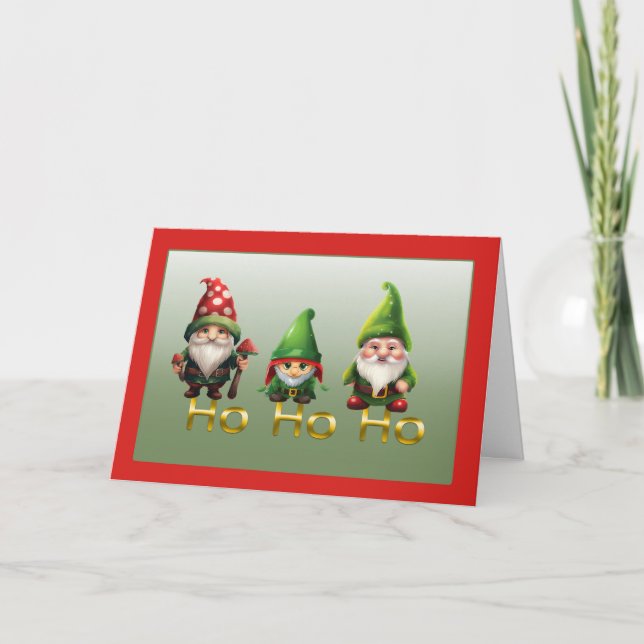 Cartão De Festividades Gnomes Ho Ho Ho Christmas Card (Frente)