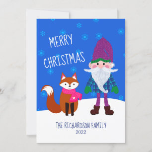 Cartão De Festividades Gnomo Bonito Fox Snowflakes Feliz Natal
