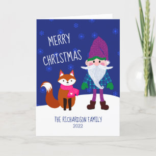 Cartão De Festividades Gnomo Bonito Fox Snowflakes Feliz Natal