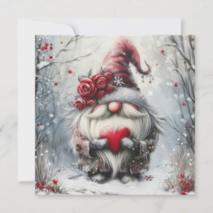 Cartão De Festividades Gnomo de Inverno Fofo com Coração Vermelho