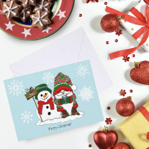 Cartão De Festividades Gnomo de Natal Boneco de Neve Fofo
