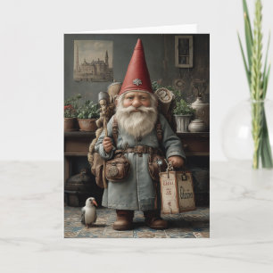 Cartão De Festividades Gnomo de Natal Viajante Antigo