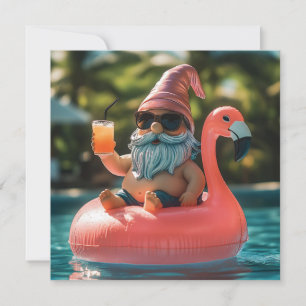 Cartão De Festividades Gnomo de Verão em óculos de sol no Flamingo Float