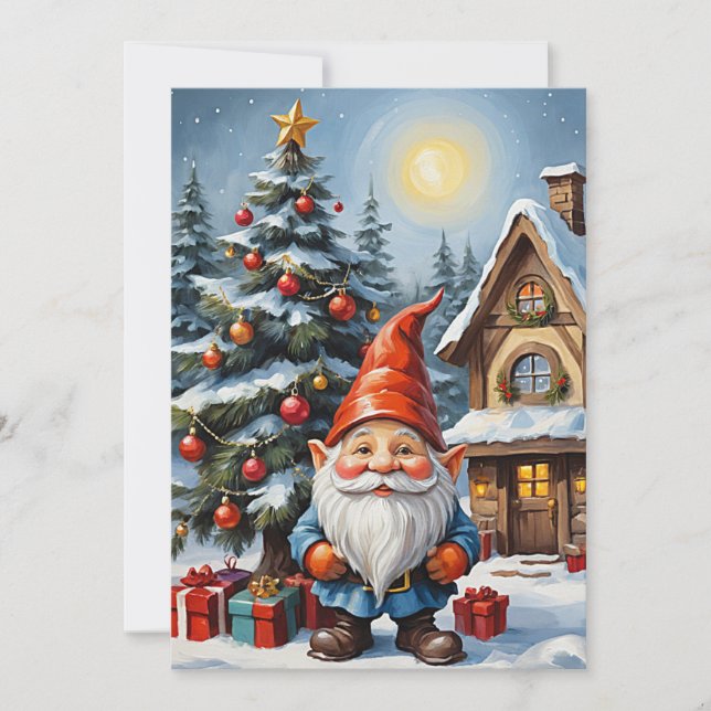 Cartão De Festividades Gnomo Divertido Moderno Caprichoso Fantasia Sem Fo (Frente)