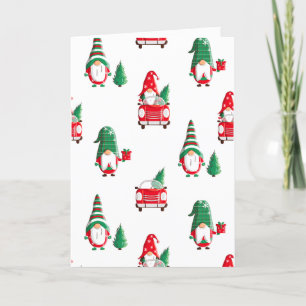 Cartão De Festividades Gnomo Divertido Verde Vermelho Vintage Moderno