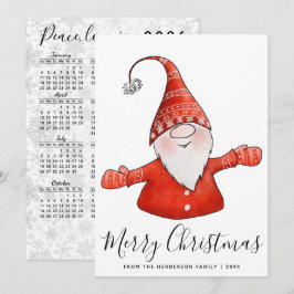 Cartão De Festividades Gnomo Fofo de Vermelho Calendário de 2026 Feliz Na