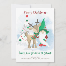 Cartão De Festividades Gnomo Reindeer e Árvore de Natal Engraçada