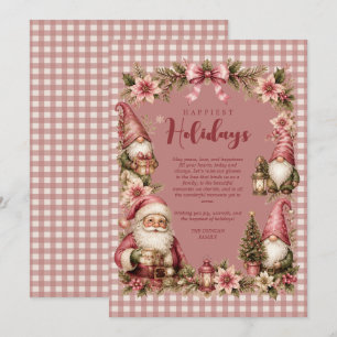 Cartão De Festividades Gnomo Rosa Caprichoso Papai Noel Xadrez Vintage TM