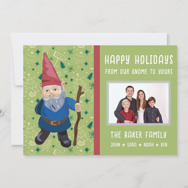 Cartão De Festividades Gnomo Verde para as Festas de Natal Foto de Natal (Frente)