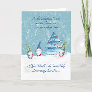 Cartão De Festividades Gnomos Decorando sua Árvore de Natal