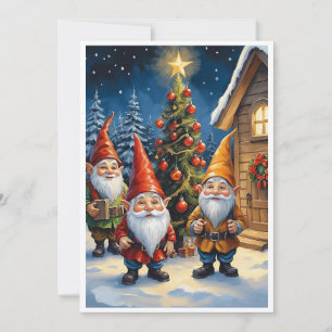 Cartão De Festividades Gnomos Divertidos Tendência Fantasia Caprichosa Se