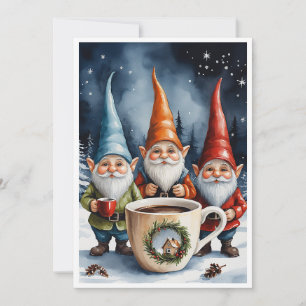 Cartão De Festividades Gnomos Divertidos Tendência Fantasia Caprichosa Se