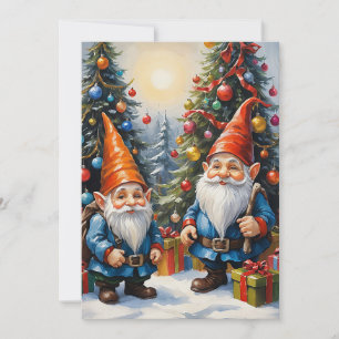 Cartão De Festividades Gnomos Divertidos Tendência Fantasia Caprichosa Se