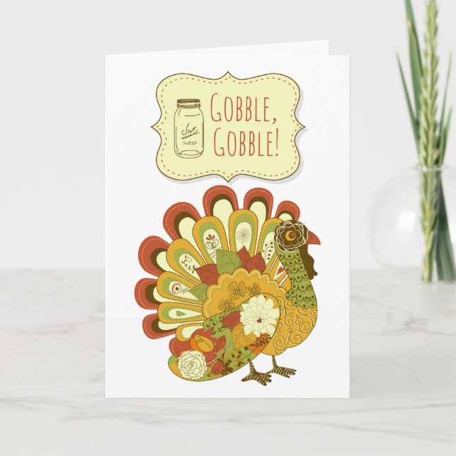 Cartão De Festividades Gobble Gobble Colorful Turkey Happy Graças (Frente)