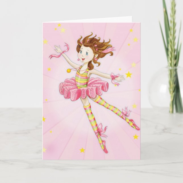 Cartão De Festividades Goddaughter Gift Pink Ballerina Personalized (Frente)