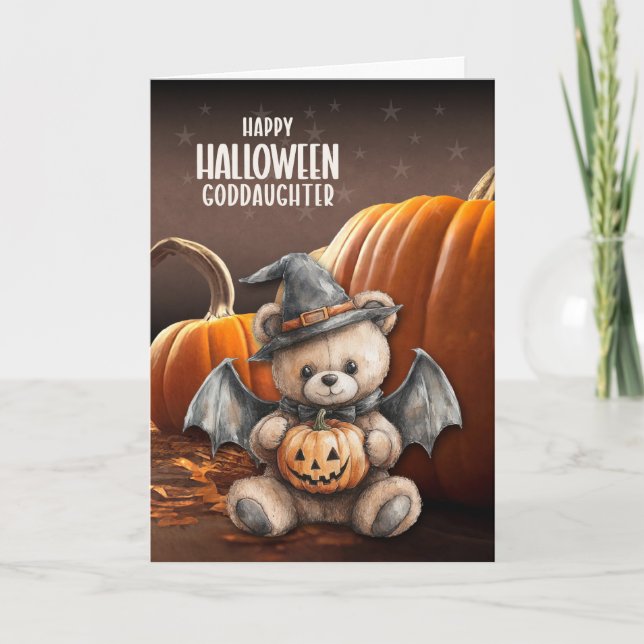 Cartão De Festividades Goddaughter Teddy Bear Witch and Wings Halloween (Frente)