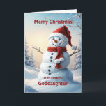 Cartão De Festividades GodFilha Christmas Snowman<br><div class="desc">Uma cena festiva de inverno mostrando um bonitão de neve em um chapéu vermelho e cachecol. Deseje à sua afilhada um feliz Natal com uma bela carta de boneco de neve.</div>